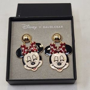 Disney Baublebar Minnie Mouse Large Dangle Stud Earrings Polka Dot Bow Sparkle